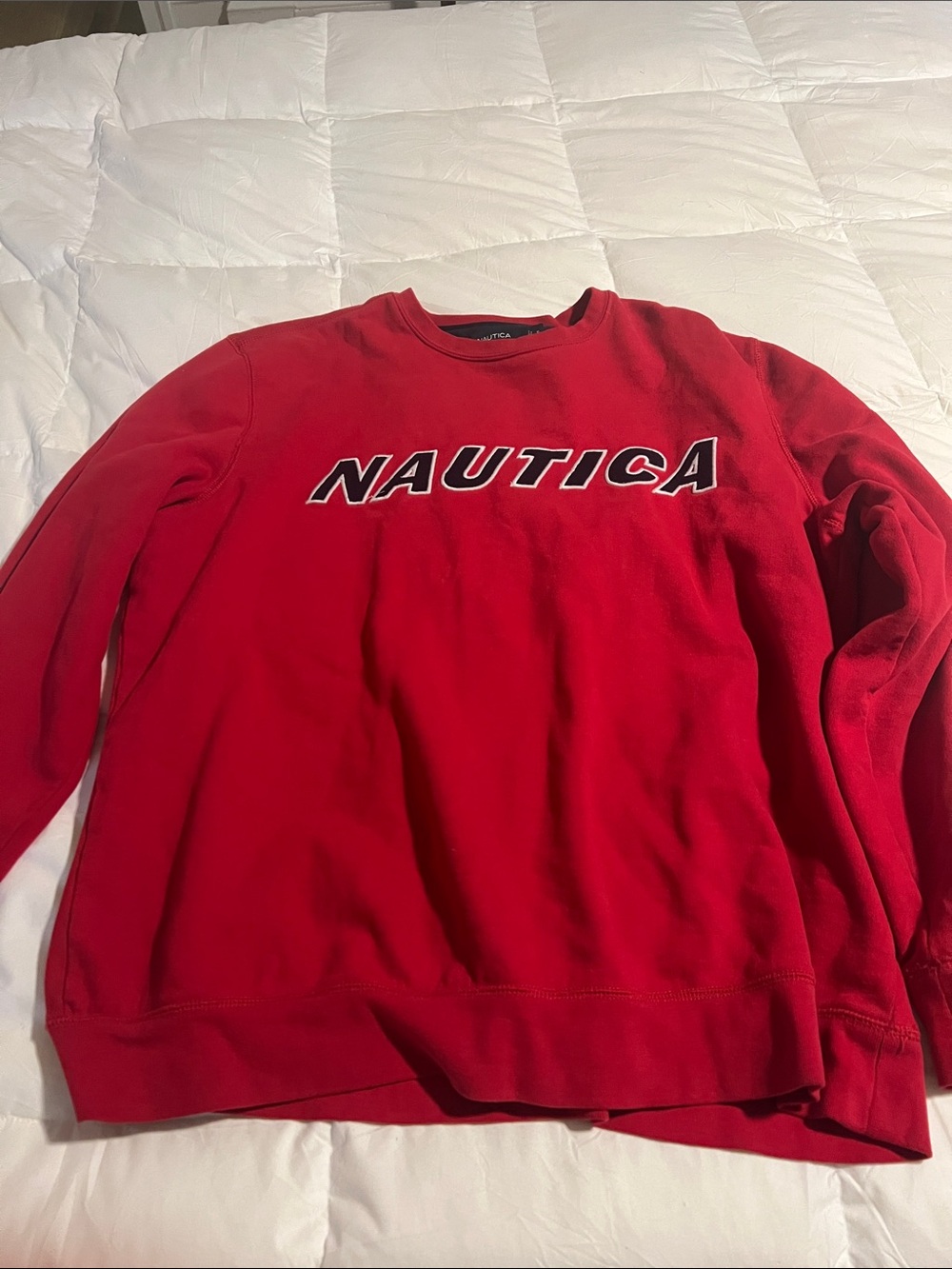 Nautica Men’s Red Crewneck Sweatshirt with Embroidered Logo